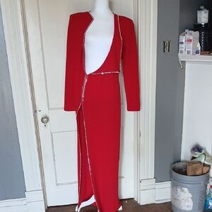Banjul Vibrant Red Asymmetrical Dress with Sparkling Trim